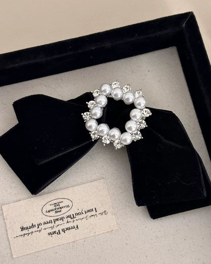 Velvet Pearl Ribbon Hair Clip 00475