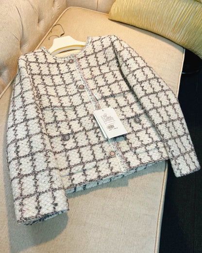 Powder Rose Grid Tweed Jacket 00320