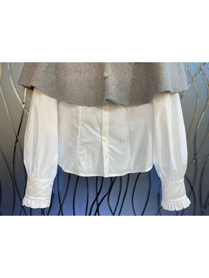 White Shirt with Gray Cape 00088