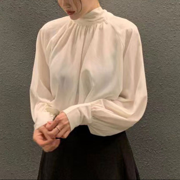 Soft Drape Mock-Neck Blouse 00178
