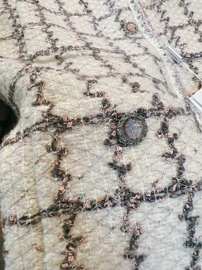 Powder Rose Grid Tweed Jacket 00320