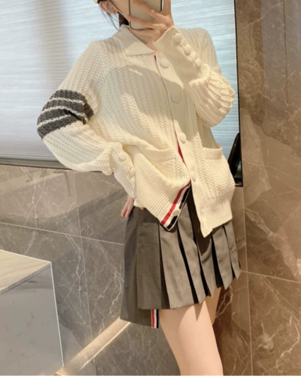 Chic Stripe Knit Cardigan 00447
