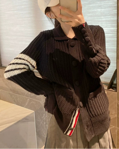 Chic Stripe Knit Cardigan 00447