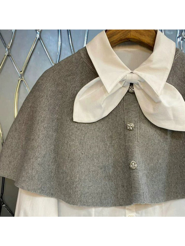 White Shirt with Gray Cape 00088