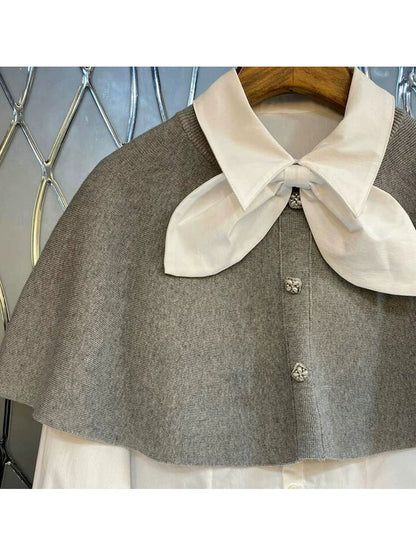 White Shirt with Gray Cape 00088