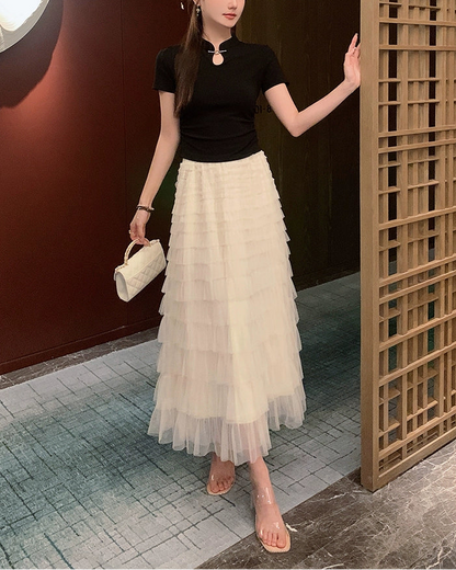 Romantic Layered Tulle Long Skirt 00499