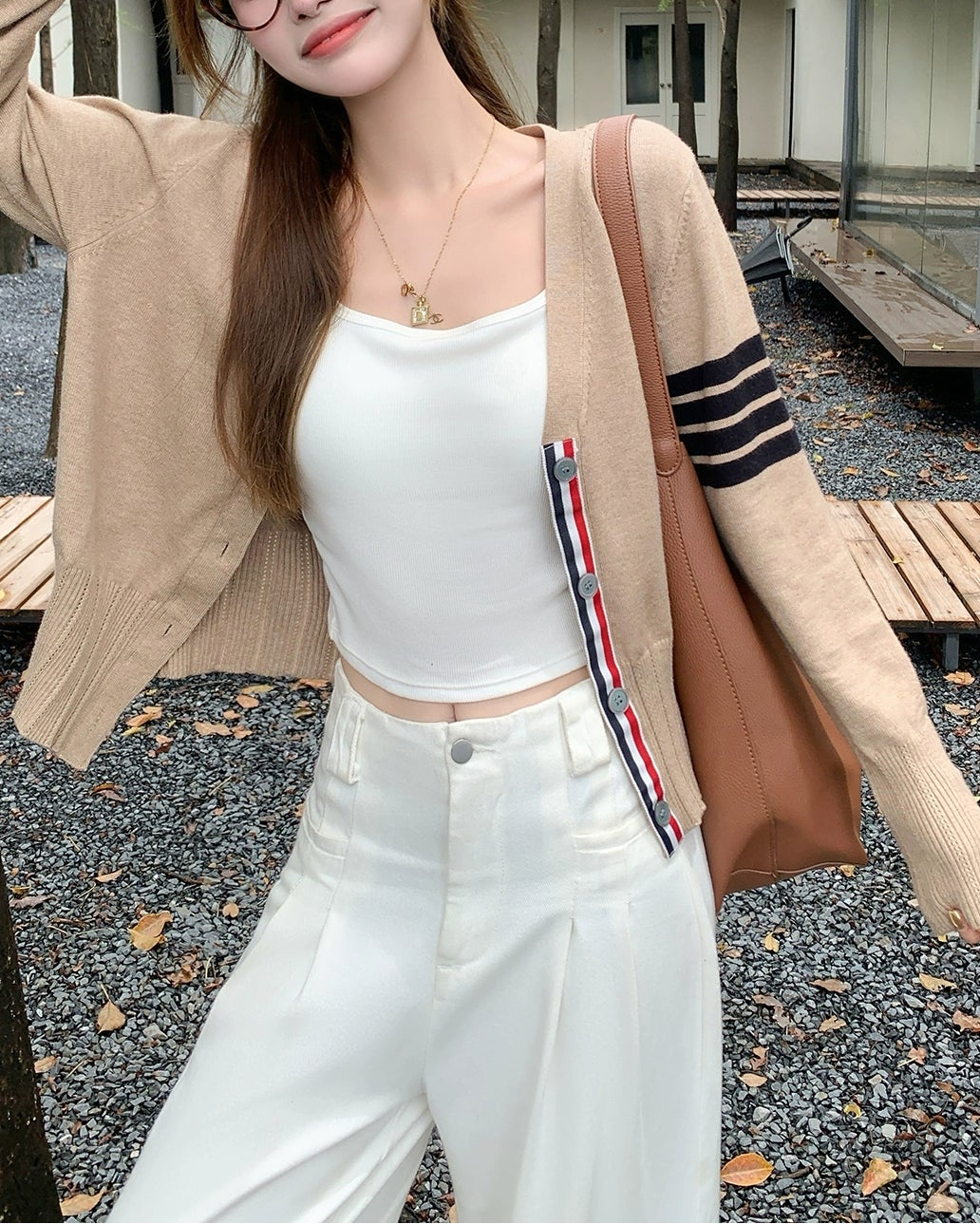 Preppy Style 4-Stripe Knit Cardigan 00574