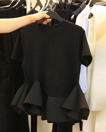 Flared Hem Peplum Tee 00215
