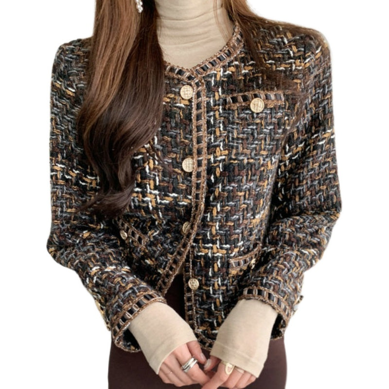 Chocolate and Gold Accented Tweed Jacket 00175