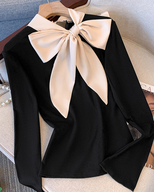 Elegant Contrast Bow Top 00180