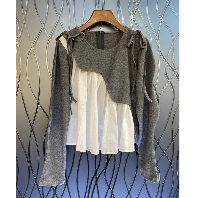 Mixed Texture Long Sleeve Top 00089