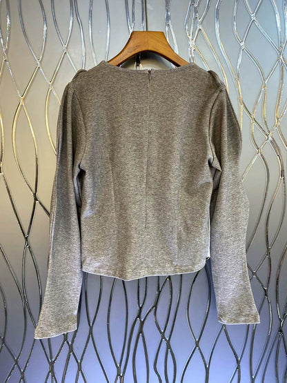 Mixed Texture Long Sleeve Top 00089