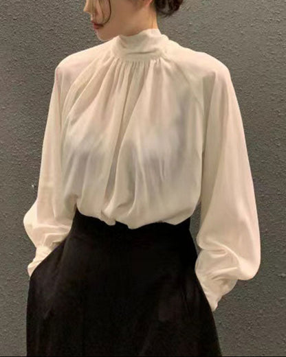 Soft Drape Mock-Neck Blouse 00178