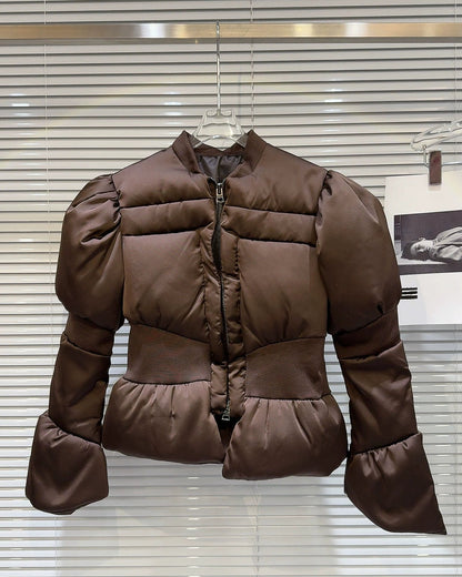 Satin Peplum Puff Jacket 00448