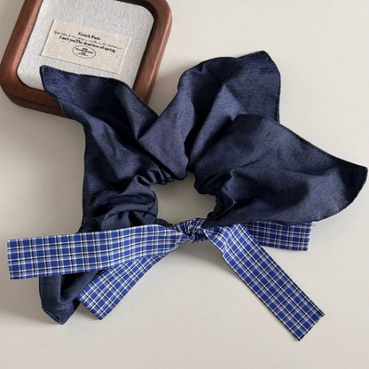 Blue White Plaid Denim Hair Tie 00130