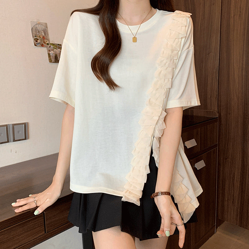 Asymmetrical Ruffle Ribbon Tee 00212