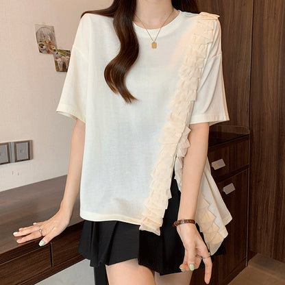 Asymmetrical Ruffle Ribbon Tee 00212