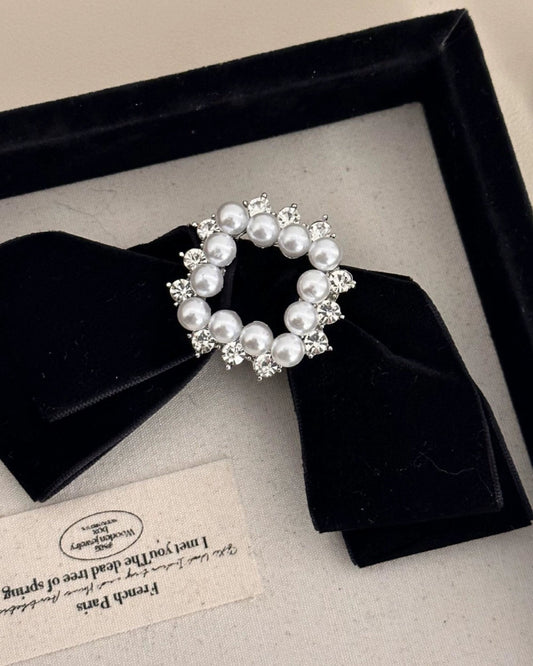 Velvet Pearl Ribbon Hair Clip 00475