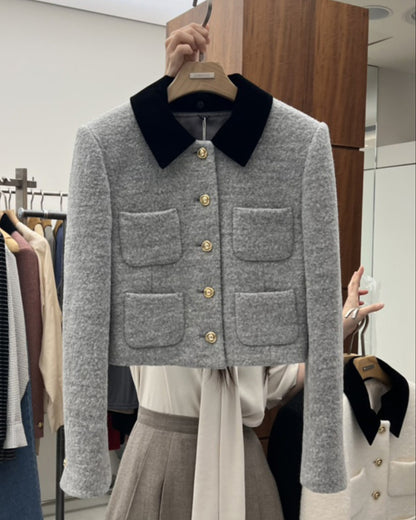 Black Collar Pocket Detail Jacket 00187