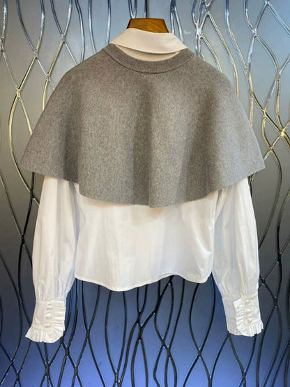 White Shirt with Gray Cape 00088