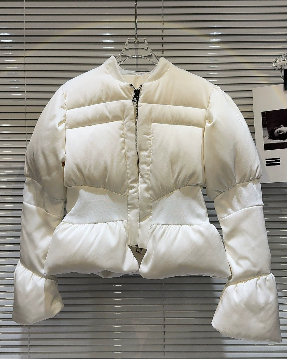 Satin Peplum Puff Jacket 00448