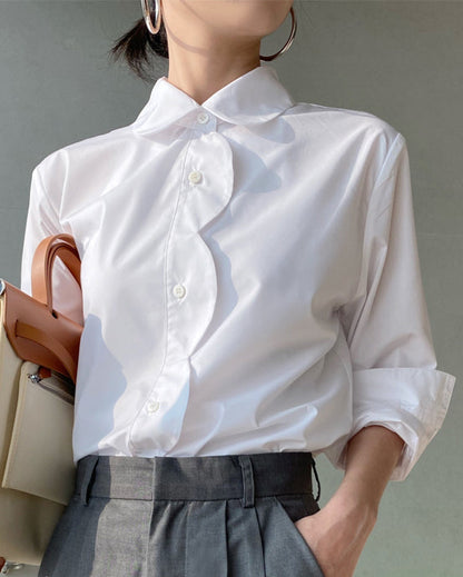 Modern Ripple Button Long Sleeve Shirt 00163