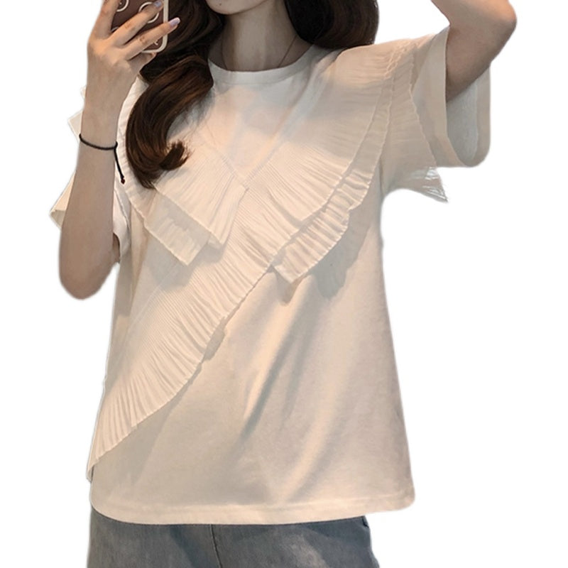 Diagonal Pleated Ruffle Tee 00213