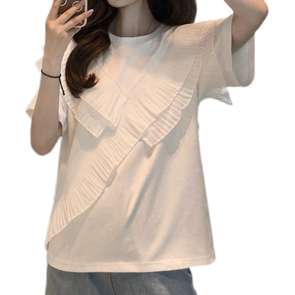 Diagonal Pleated Ruffle Tee 00213