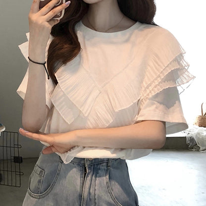 Diagonal Pleated Ruffle Tee 00213