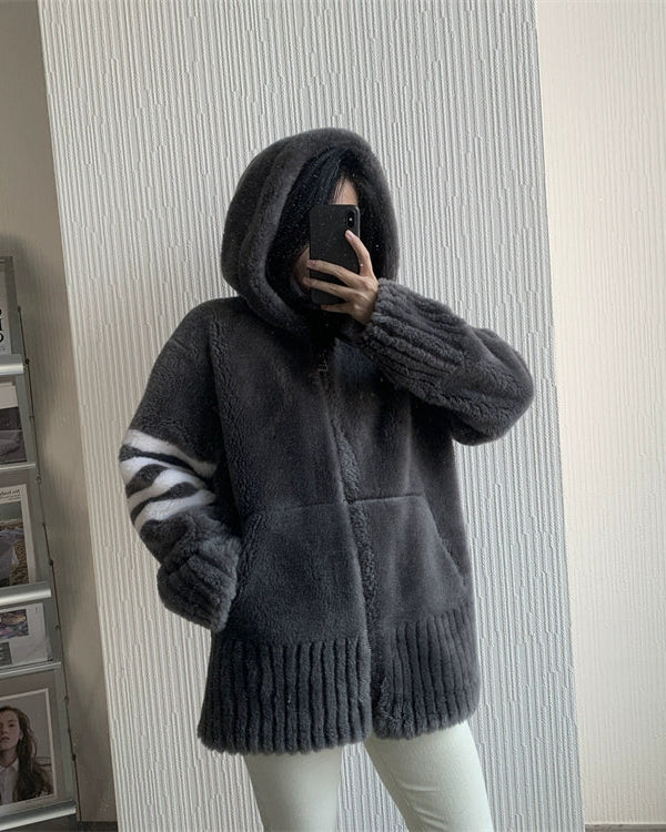 Plush Shearling Hoodie Jacket 00517