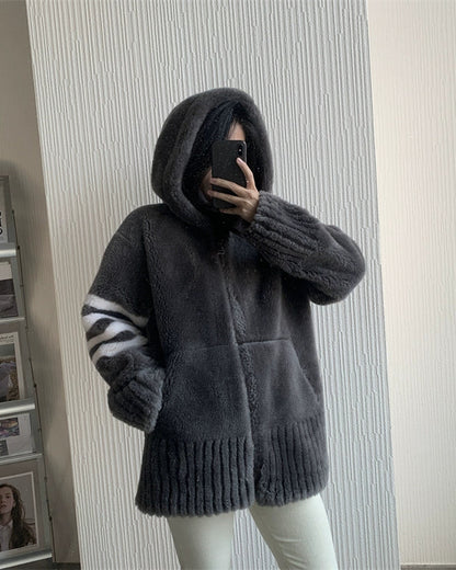 Plush Shearling Hoodie Jacket 00517