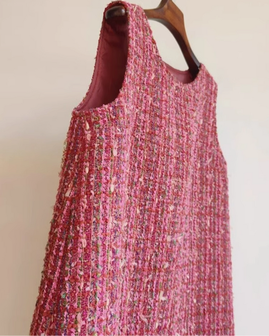 Pink Tweed Sleeveless Dress 00235