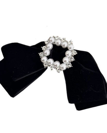 Velvet Pearl Ribbon Hair Clip 00475