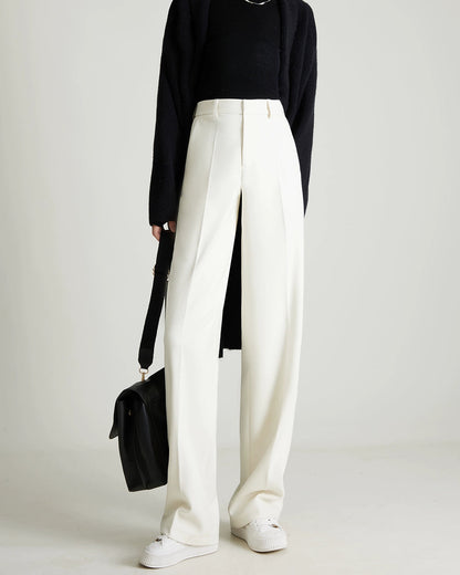 Wool-Blended High-Rise Wide Trousers 00494