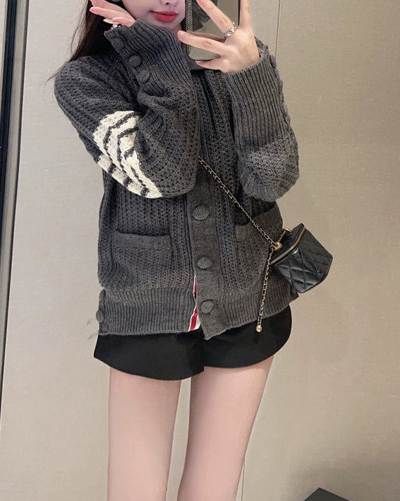 Chic Stripe Knit Cardigan 00447