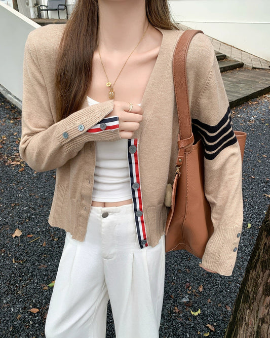 Preppy Style 4-Stripe Knit Cardigan 00574