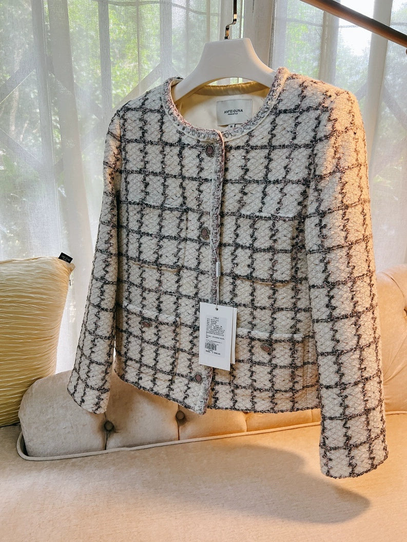 Powder Rose Grid Tweed Jacket 00320