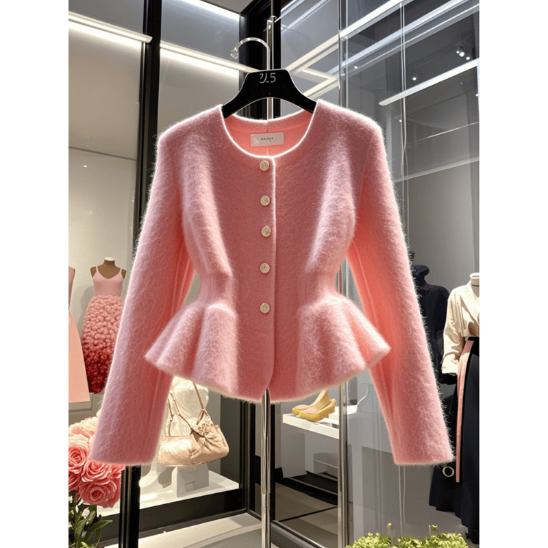 Pink Peplum Knit Cardigan 00352