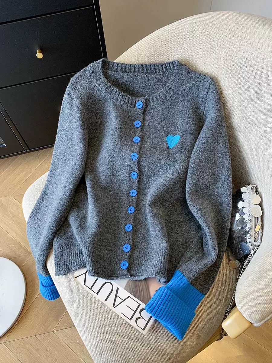 Heart Accent Knit Cardigan 00349