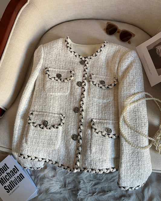 Ivory and Black Braided Trim Tweed Jacket 00150