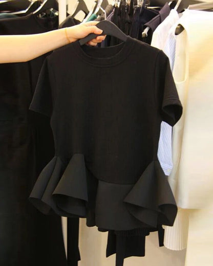 Flared Hem Peplum Tee 00215