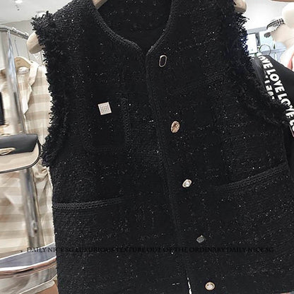 Shiny Tweed Fringe Vest 00304
