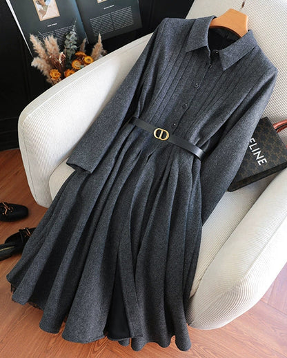Elegant Wool Ribbed Knit Dress 00468