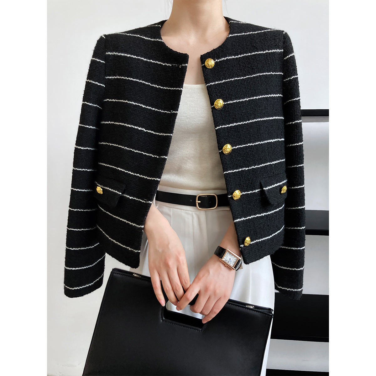Striped Tweed Jacket with Gold Buttons 00153