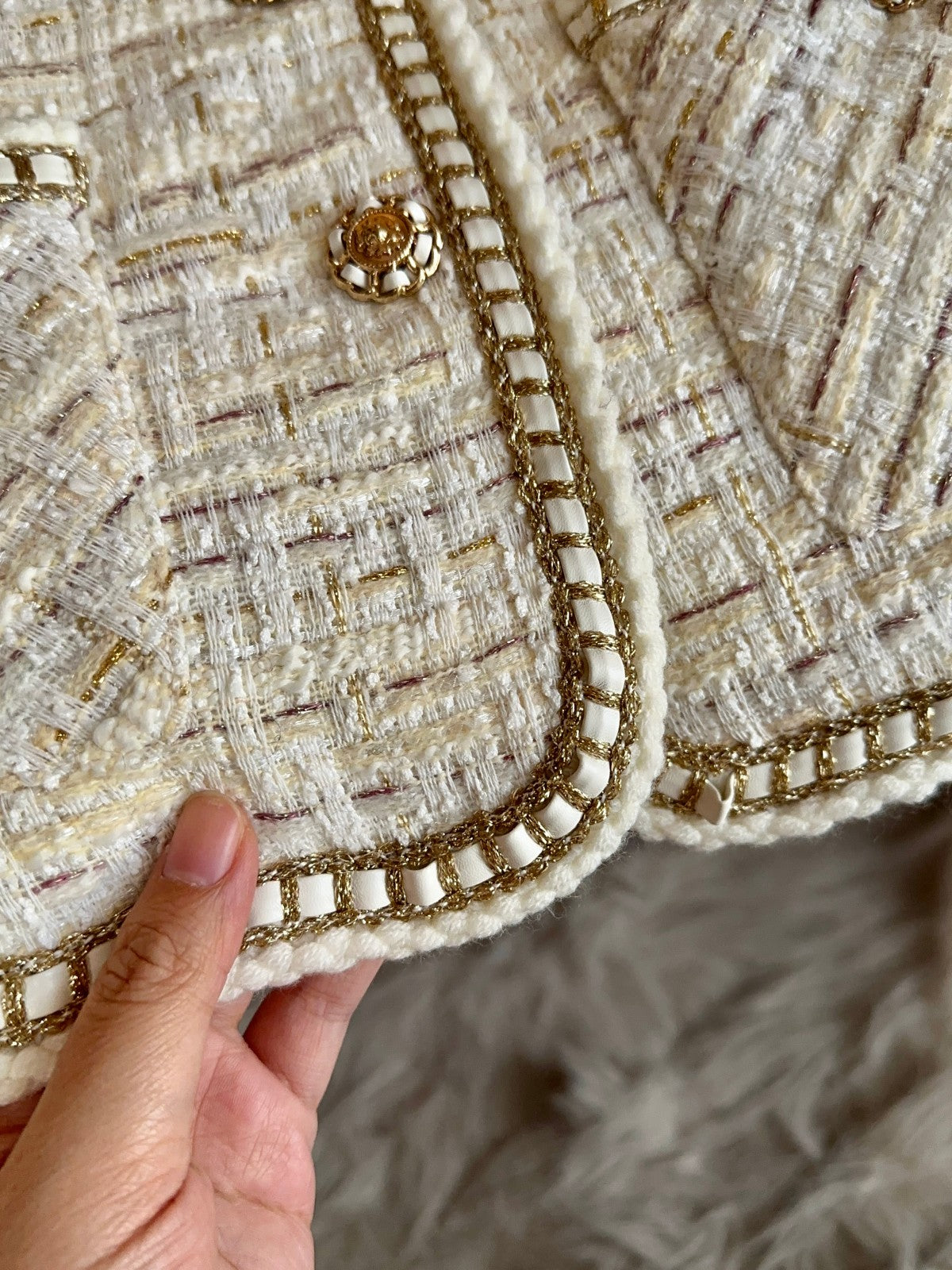 Ivory Chain Trim Tweed Jacket 00149