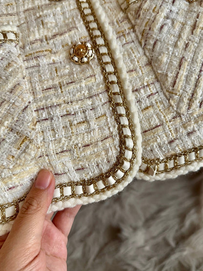 Ivory Chain Trim Tweed Jacket 00149