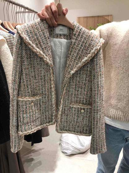 Braided Lapel Pocket Tweed Jacket 00188