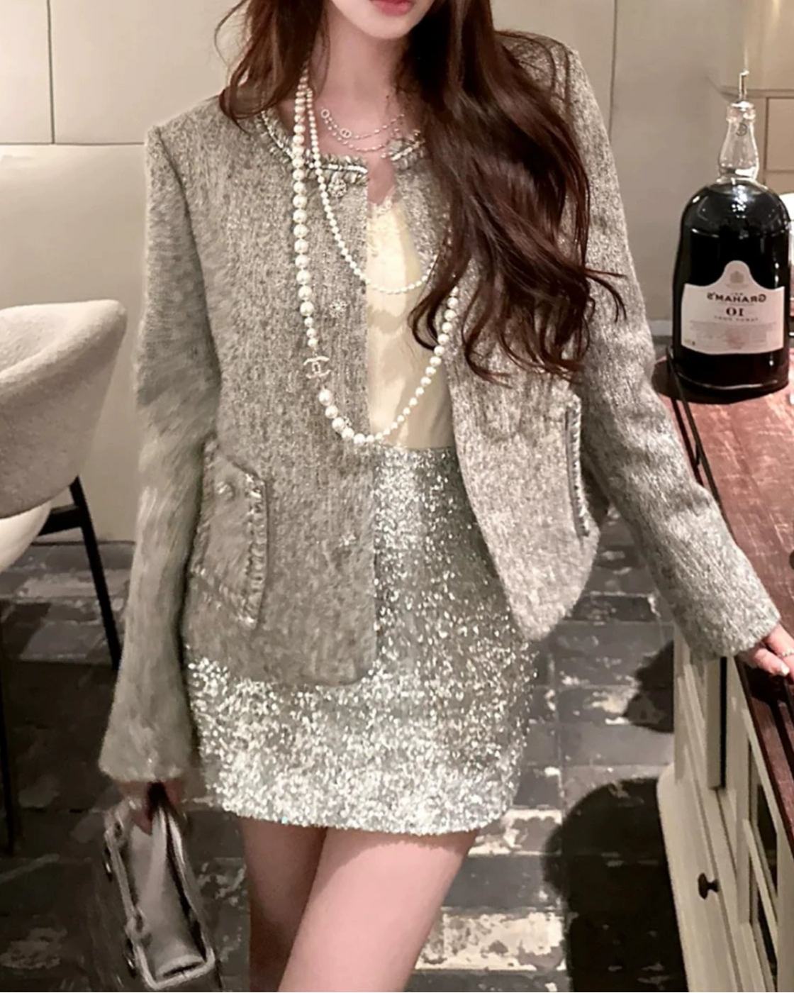 Shimmer Buttoned Tweed Jacket 00311