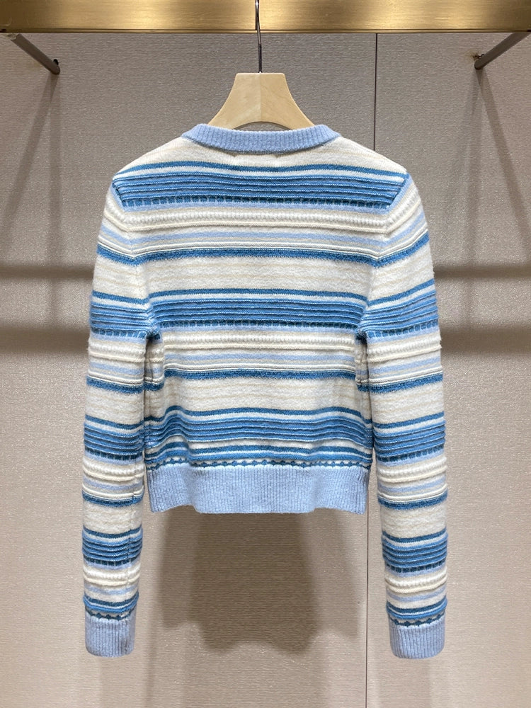 Blue Striped Cardigan with Bijou Botton 00029