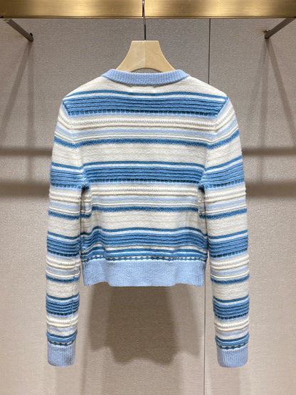 Blue Striped Cardigan with Bijou Botton 00029